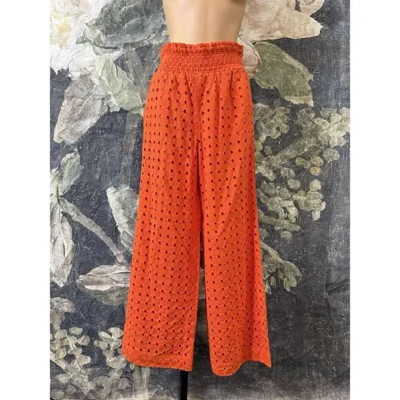 New Anthropologie Maeve Eyelet Wide-Leg Pants Sz XS